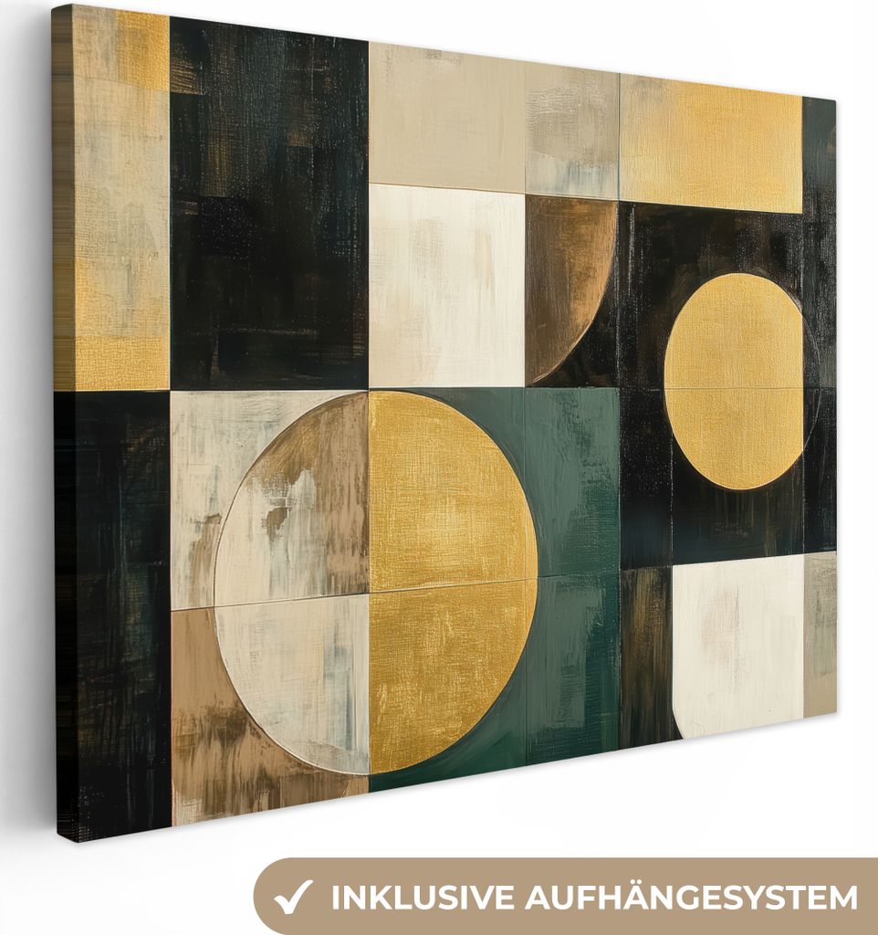 Leinwand Bilder 40x30 cm - Abstrakte Formen - Gold - Schwarz, Wandbilder, Wanddeko Wohnzimmer, Bild