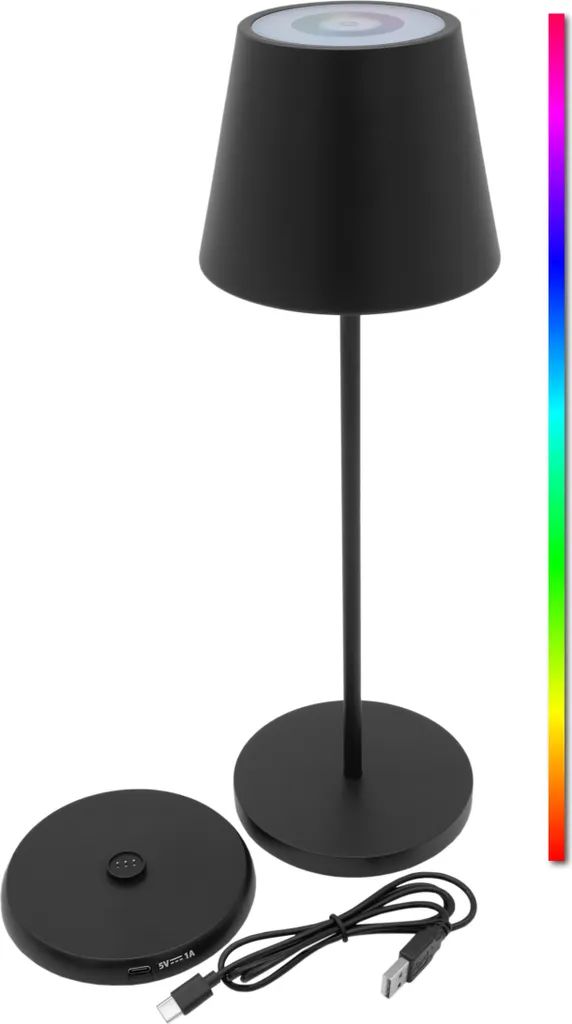 Lampe de terrasse sans fil avec station de recharge - Métal Noir 35cm