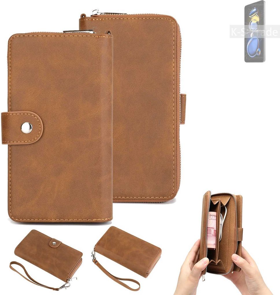 K-S-Trade Handyhülle Schutzhülle kompatibel mit Xiaomi Redmi Note 11T Pro+ & Portemonnee Tasche Handytasche Case Etui Geldbörse Wallet braun (1x)