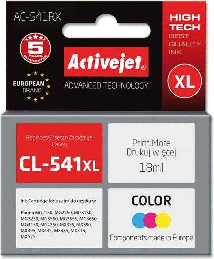 Activejet Tusz zamiennik do drukarki Canon CL-541XL AC-541RX Premium kolorowy 18 ml