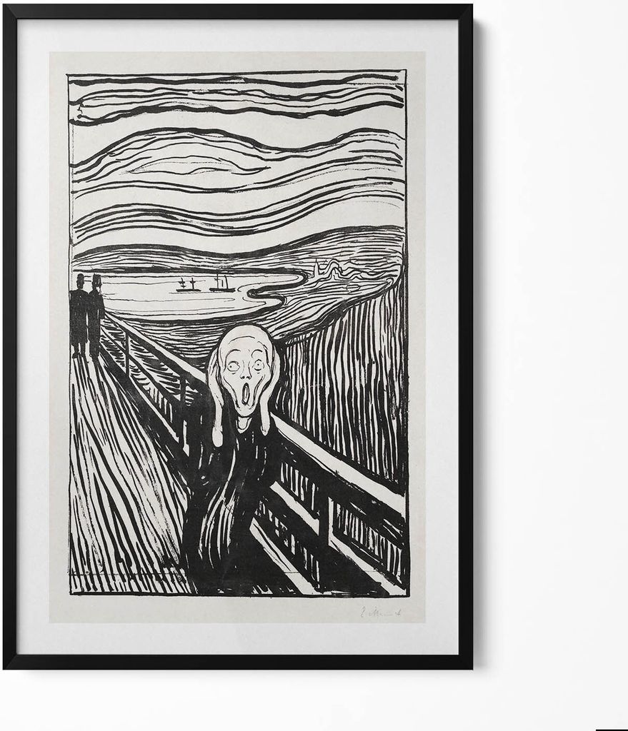 Skizze von Edward Munchs „Der Schrei“– Wandbild mit Rahmen – Gerahmtes Bild – Wanddekoration – 70x100 cm – Schwarz Rahmen