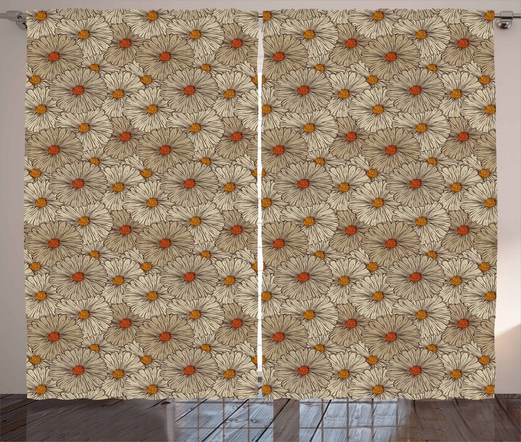 ABAKUHAUS Jahrgang Rustikaler Gardine, Flüchtiger Gerberas, Schlafzimmer Kräuselband Vorhang mit Schlaufen und Haken, 280 x 245 cm, Tan orange Ma...