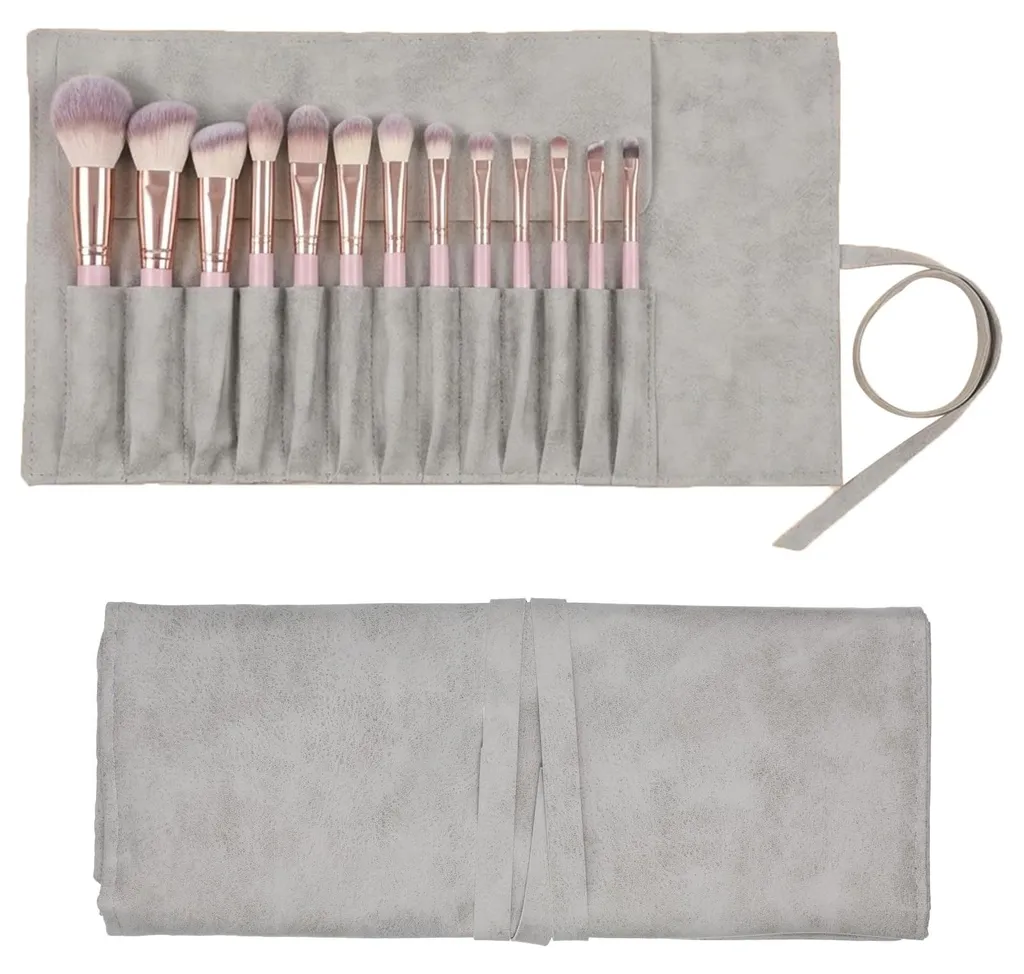 Trousse de voyage pour pinceaux maquillage souple et compacte grise