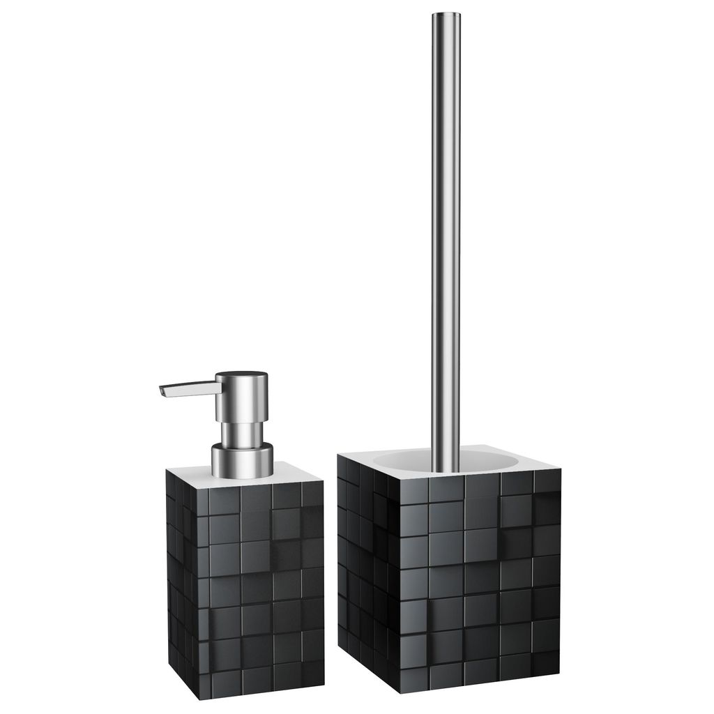 2-teiliges Badezimmer Set Seifenspender und WC-Bürste - Cube