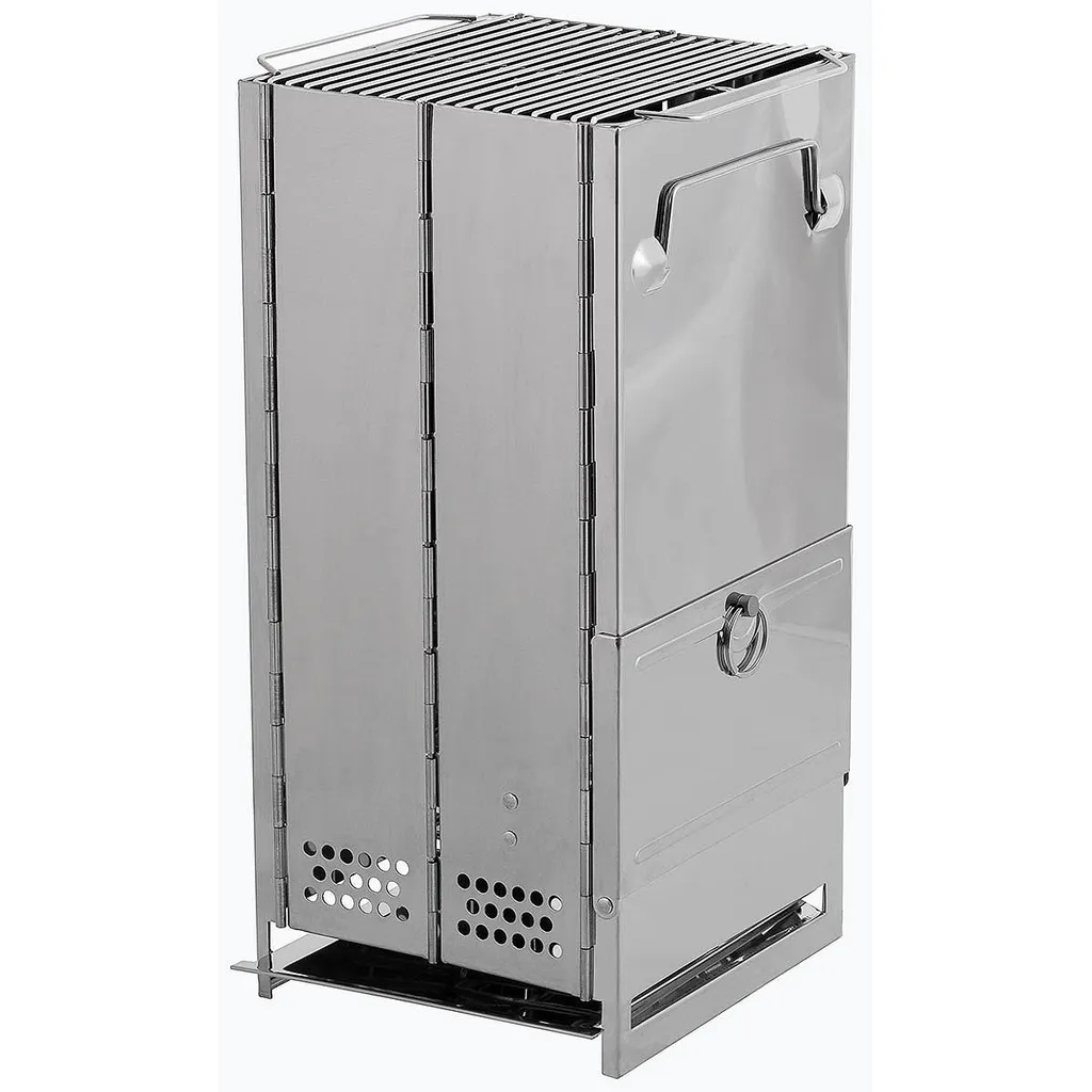 Réchaud à bois fusée Rocket Stove argenté pour cuisson extérieure XL