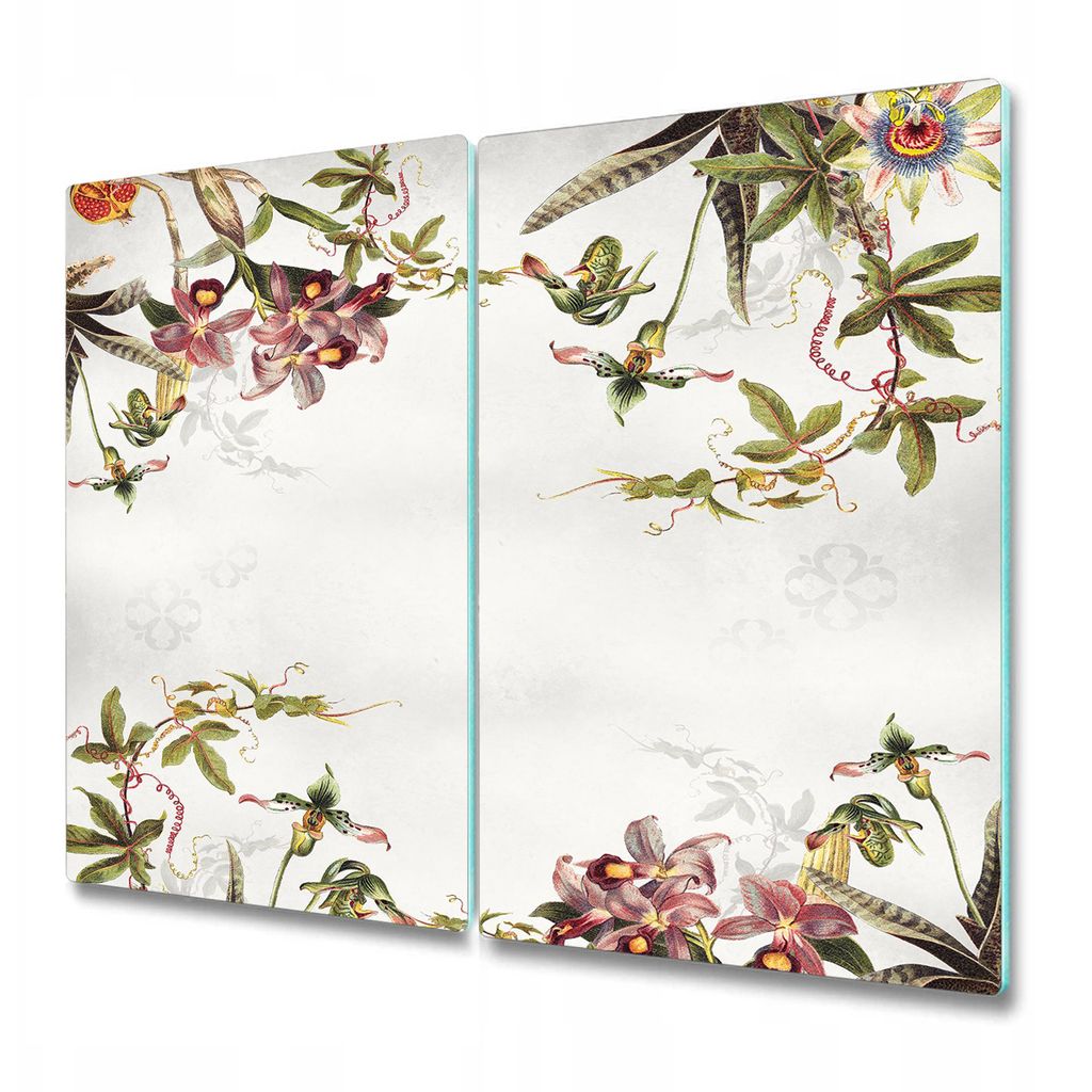 Schneidebrett für die Küche - Glasschneidebrett - Herdabdeckung -Vintage Floral Art