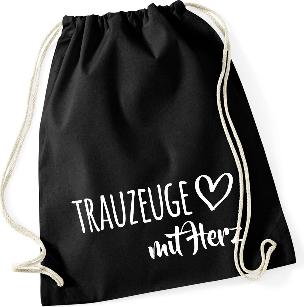 Huuraa Turnbeutel Trauzeuge mit Herz 12 Liter Black Baumwolle Rucksack Geschenkidee