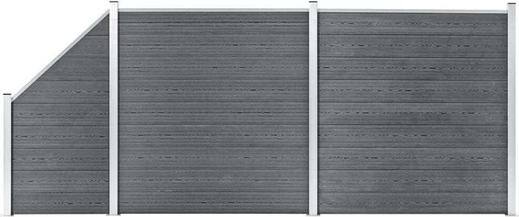 Grau WPC Zaun-Set 2 Quadrate + 1 Schräge 446x186 cm