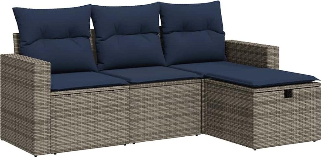 vidaXL 4-tlg. Garten-Sofagarnitur mit Kissen Grau Poly Rattan