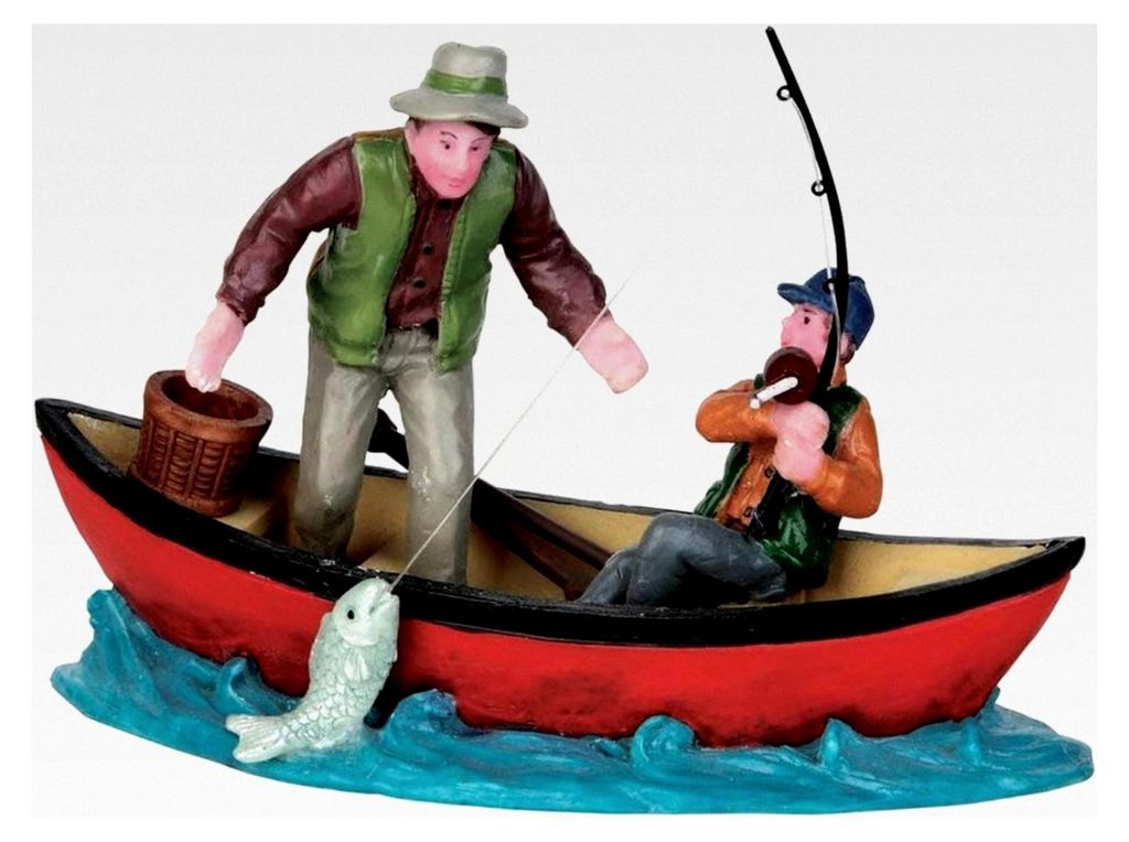 Kanu Fang - Angler im Boot - Polyresin - Figuren und Zubehör für die eigene kleine Weihnachtswelt