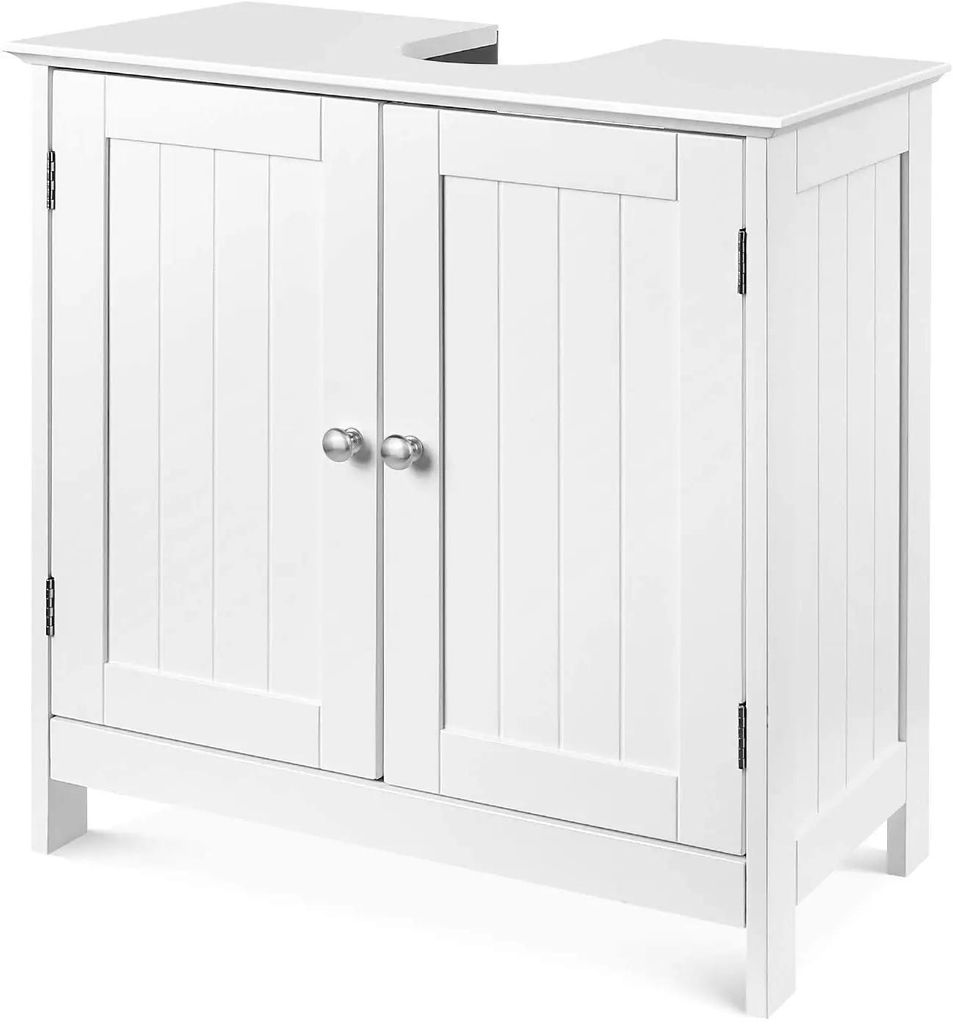 Badezimmerschrank - Unterschrank für Waschbecken - 60x30x60 cm - 2 Türen - Verstellbarer Einlegeboden - Standgerät - Weißes Holz