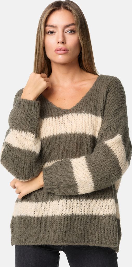 PM SELECTED Trendiger Damen Strickpullover mit Streifen Candy Stripes Pullover Wollpullover Pulli Warm PM67 Anthrazit Einheitsgröße Gr. 34 - 38