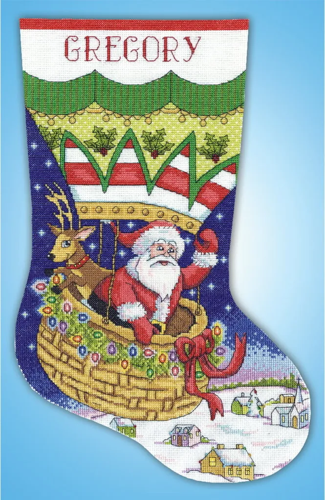 Kit Broderie Noël Voyage en Ballon 43x30cm avec Toile Aida et Fils