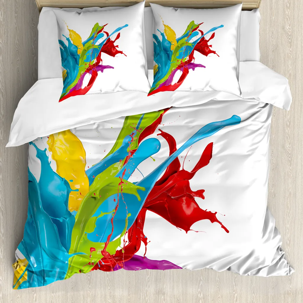 ABAKUHAUS Copripiumino colorato, Surreal Digital Paint, antiacaro, adatto a chi soffre di allergie, con federe, 200 cm x 200 cm - 80 x 80 cm, multicolore