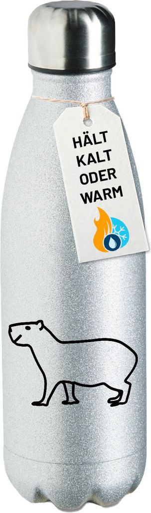 Huuraa Trinkflasche Capybara Silhouette 500ml Silver Edelstahl Wasserflasche Trinkflasche Geschenkidee