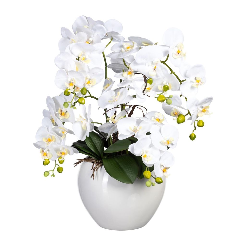 künstliche Orchidee REAL TOUCH H. 56cm weiß in weißem Keramiktopf GASPER
