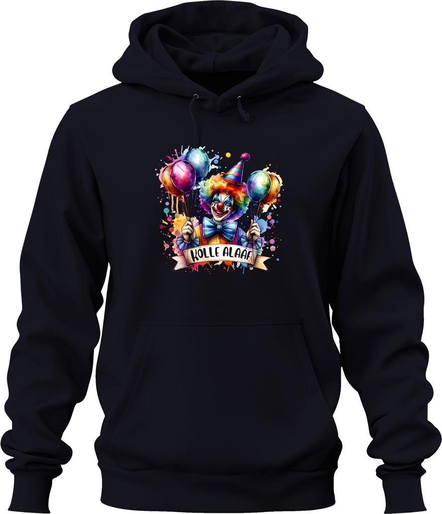 Kölle Alaaf Karneval Köln Clown Luftballons bunt Fasching Uni Hoodie Kapuzenpullover, Navy, XL