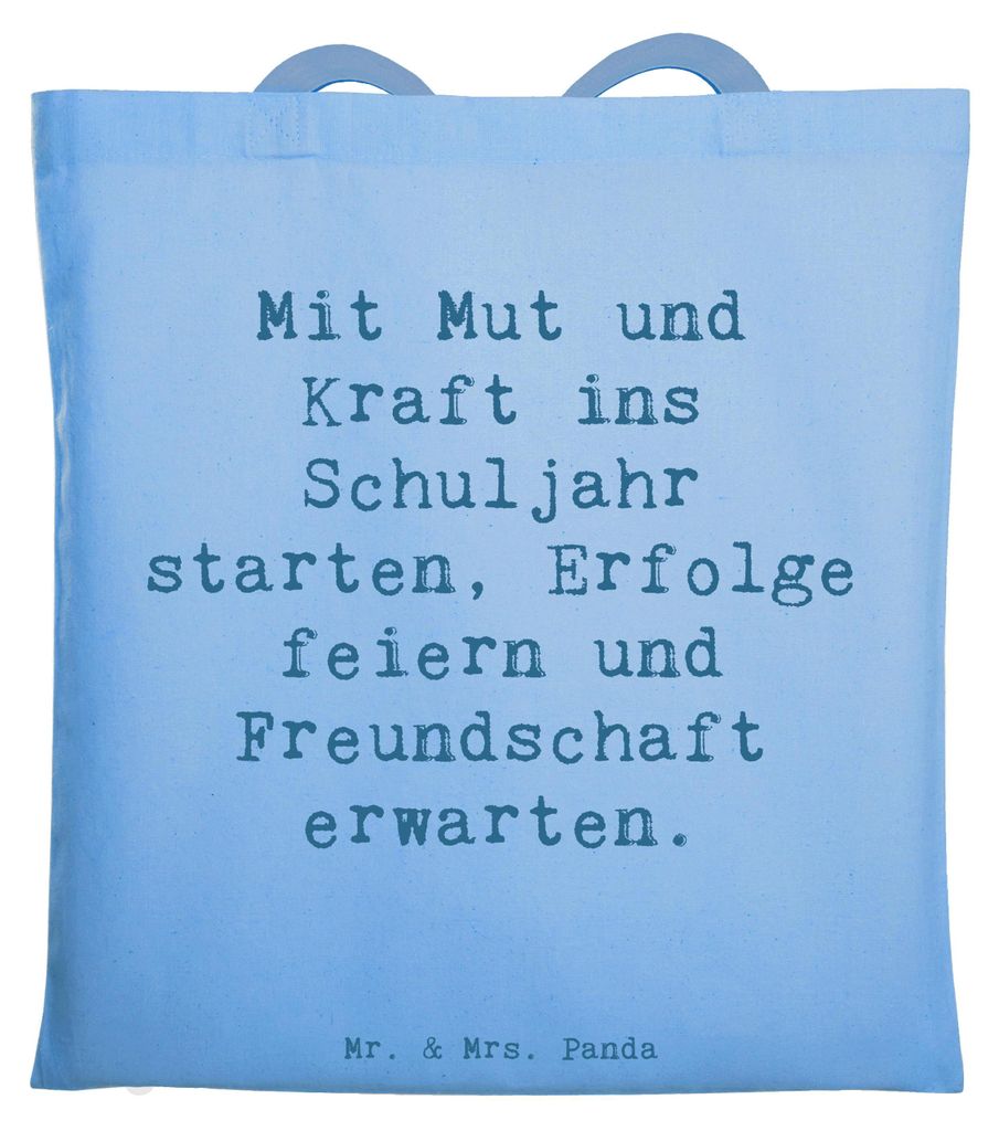 Mr. & Mrs. Panda Tote Bag Spruch Mutiger Schulanfang - Sky Blue - Geschenk, Selbstvertrauen, Erfolge, Zuversicht, Mut, Tasche, Vertrauem, Schultasc...