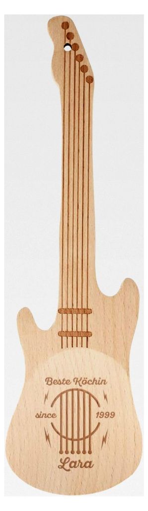 Salatlöffel aus Holz in E-Gitarren-Form mit Wunschname oder -text, Jahr und Name
