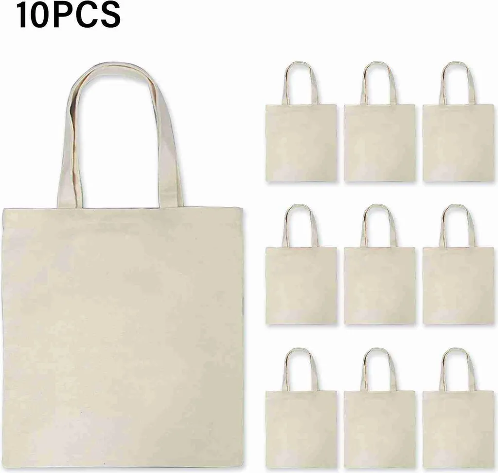 Lot de 10 sacs en toile grande capacité réutilisables en coton naturel