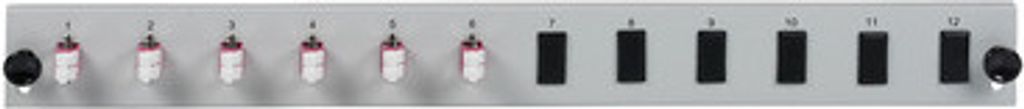 EFB-Elektronik Bestückte 12 Port Frontblende mit 6 x LC Duplex Kupplung OM4 vertikal, grau Hersteller: EFB Elektronik (SB-FP-6SC-S-OM4)