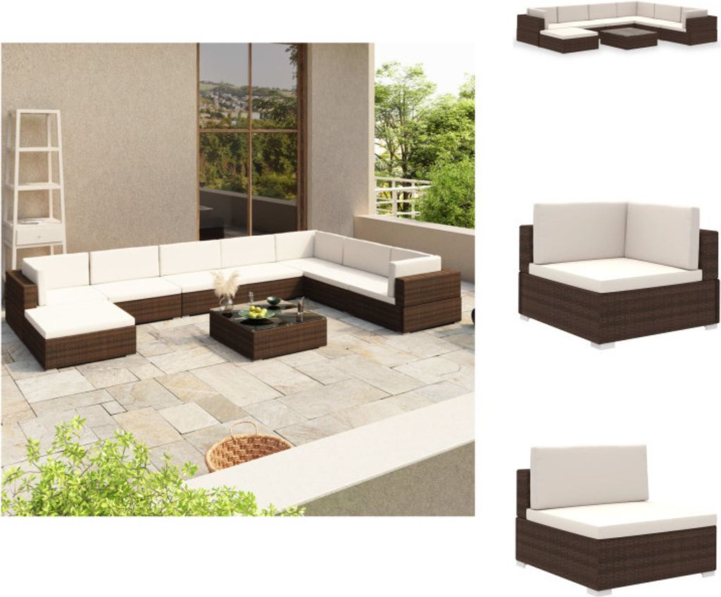 vidaXL 8-tlg. Garten-Lounge-Set mit Auflagen Poly Rattan Braun - Gartenmöbel-Sets