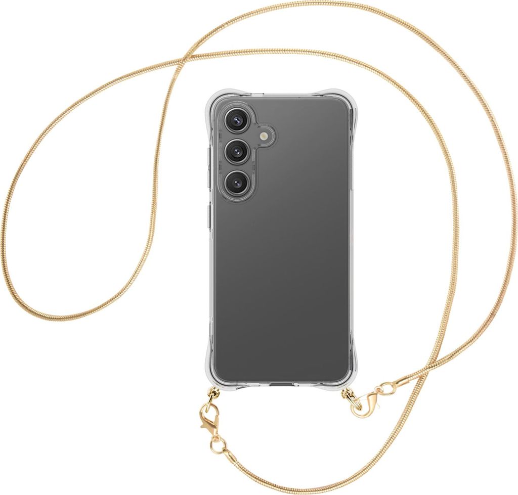 Handykette Backcover-Schutzhülle mit Band (Metall goldfarben) für Samsung S25 - goldfarbene Snake-Kette