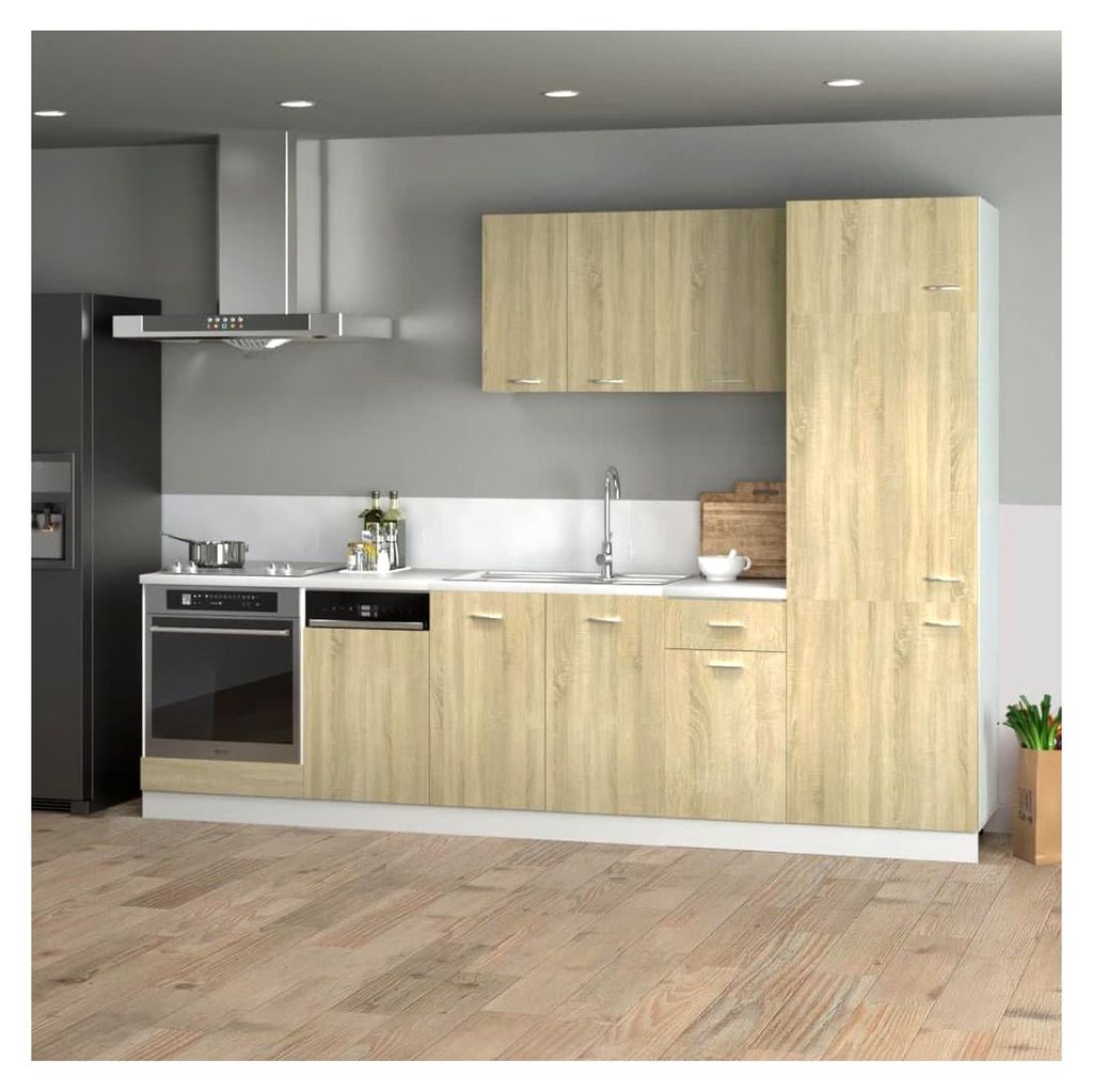 Küchenschrank-Set Sonoma-Eiche Holzwerkstoff mit Einbau für Backofen und Kühlschrank zur optimalen Stauraumnutzung