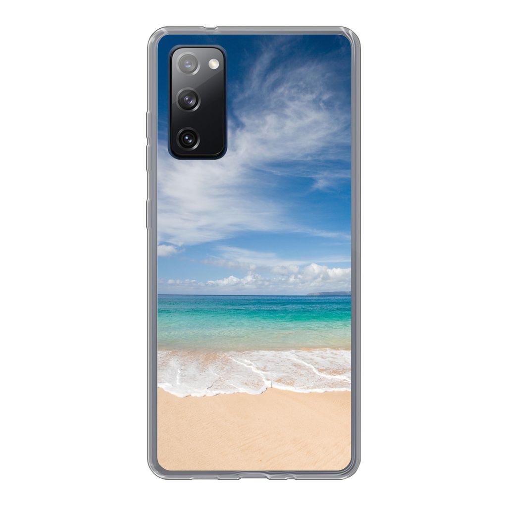 MuchoWow Handyhülle Schutzhülle Hülle für Samsung Galaxy S20 FE Ein tropischer Strand auf Hawaii, an dem die Wellen an Land gespült werden S...