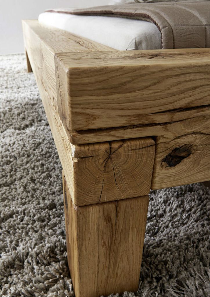 Balkenbett 'Manuel' 200x200cm Wildeiche massiv BE-0405