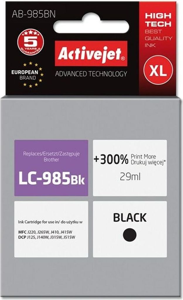 Activejet AB-985BN Zamiennik tuszu do drukarki Brother LC985BK Supreme 29 ml czarny