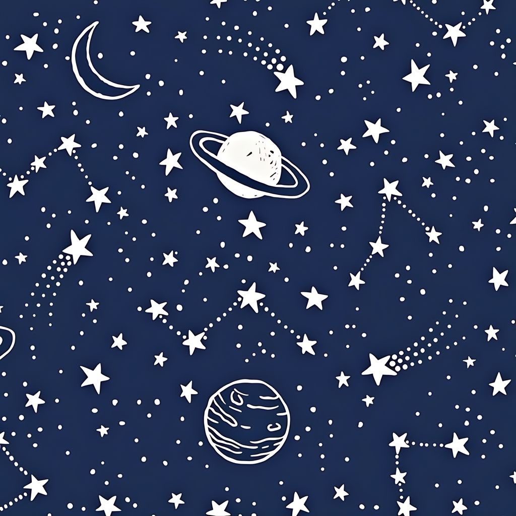 Baumwolle 100% Galaxie weiß auf navy Hintergrund