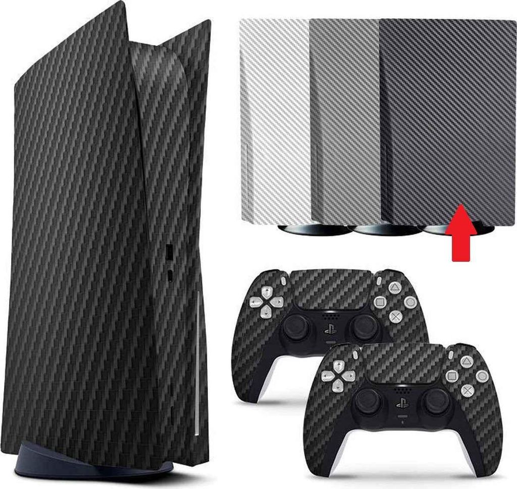 Konsolen- und Controller-Aufkleber für PS5, PlayStation 5 – Performance-Gaming-Skin – Schutzzubehör – Carbon – Schwarz