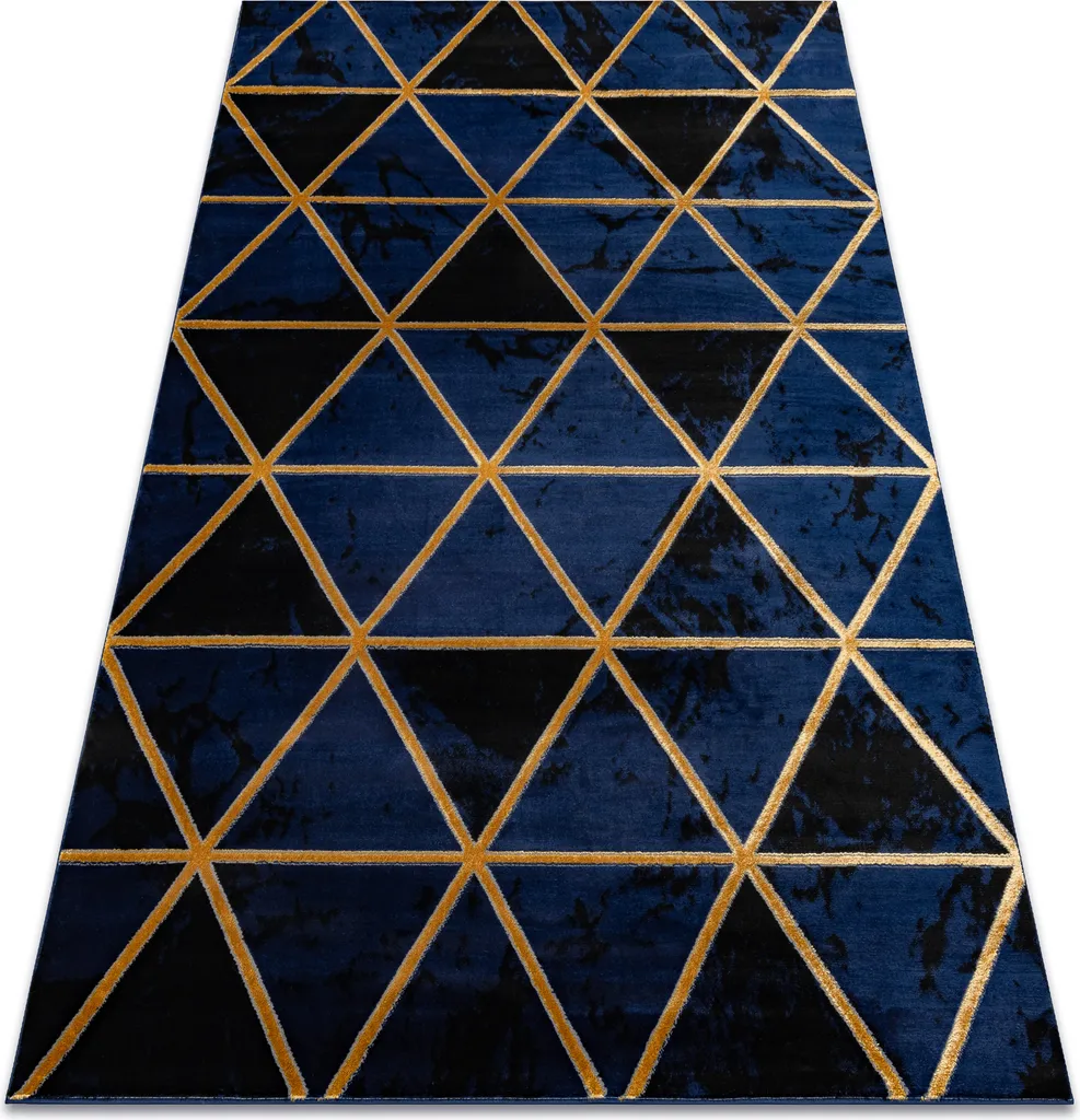 Tapis Glamour Marbre et Triangles Bleu Doré EMERALD 1020 120x170 cm