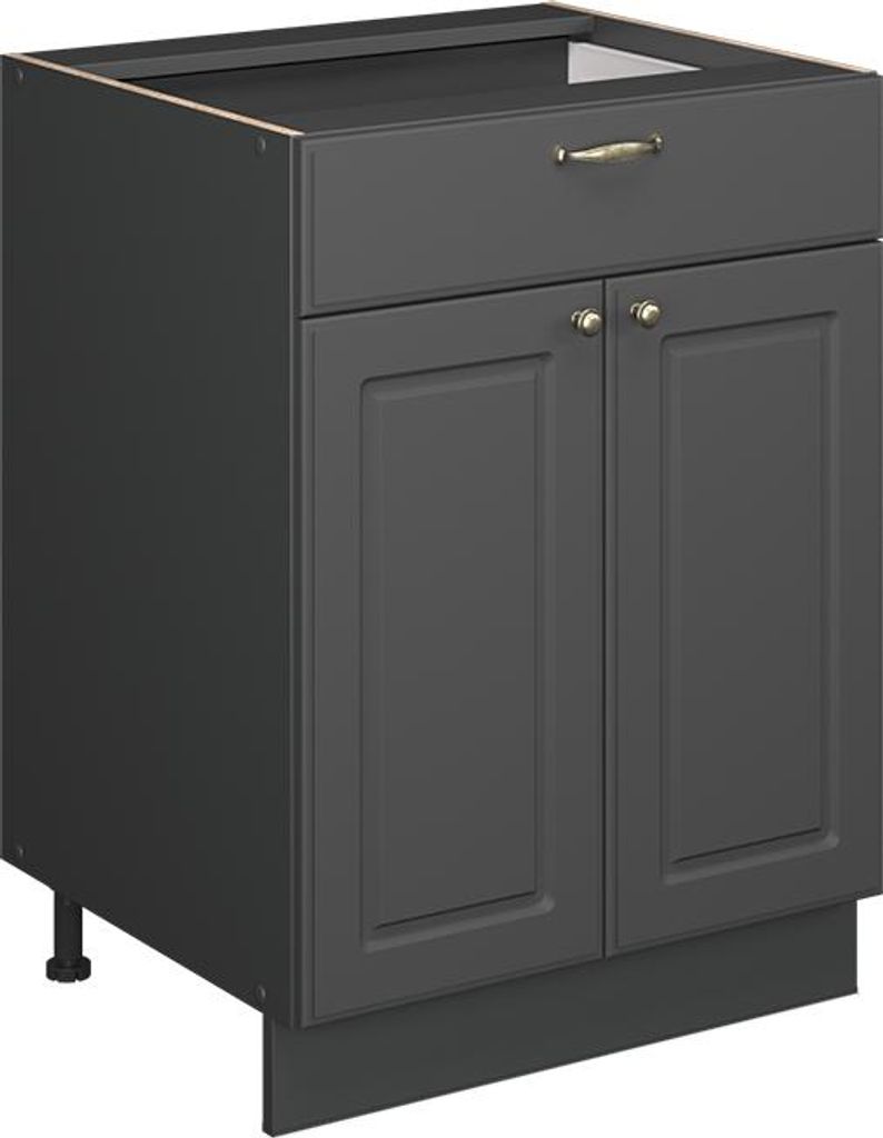 Vicco Küchenunterschrank Fame-Line, 60 cm mit Schublade, AP Marmor, Anthrazit-Gold Landhaus/Anthrazit