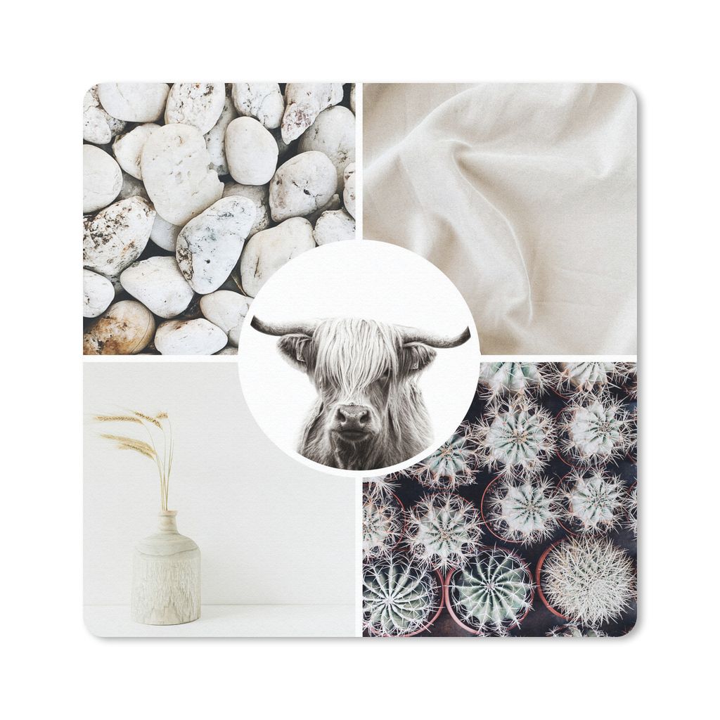 MuchoWow Mauspad Mousepad Schottischer Highlander - Steine - Kaktus - Weiß 30x30 cm - Mousepads - Maus Mat - Pad - Mausunterlage - Gaming