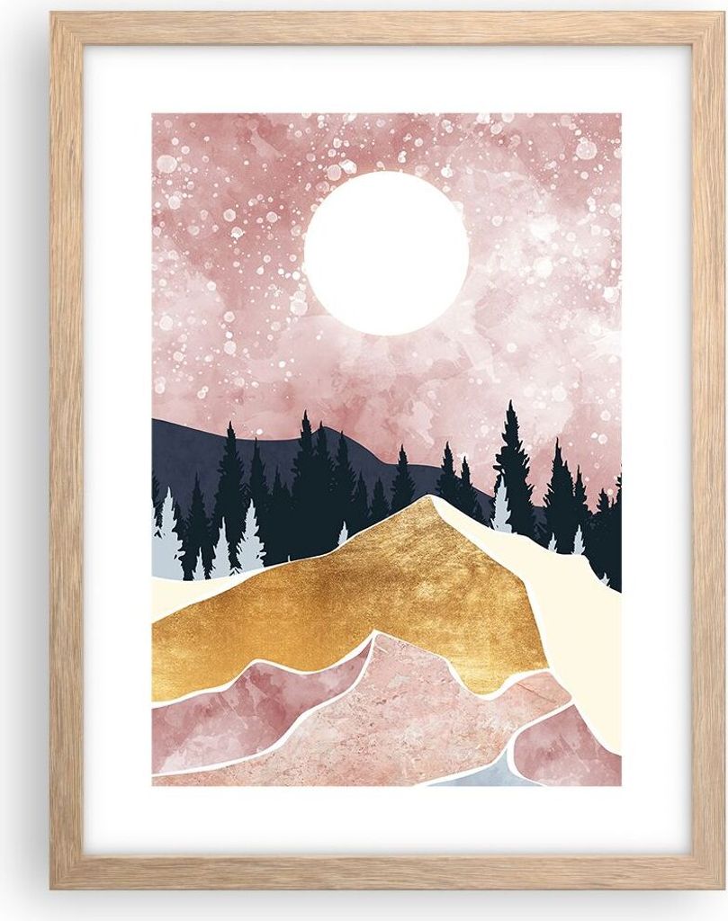 Gerahmtes Poster - Rahmen in heller Eiche - Grafik Modern Landschaft - 30x40 cm - Wand Bild - Wanddeko - Wandbilder - Kunstposter - Wandposter - Bi...