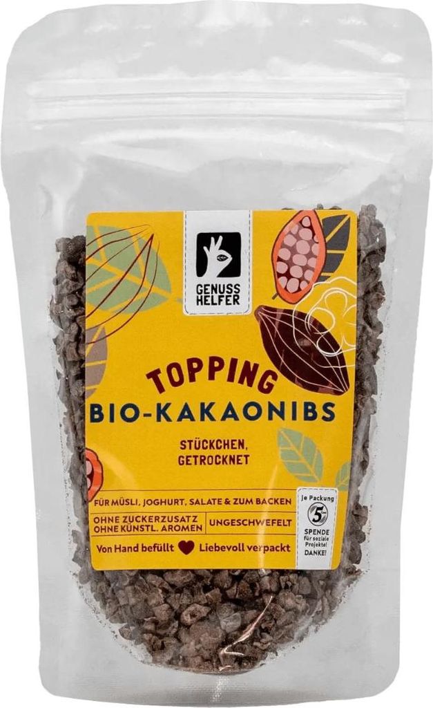 Kakaonibs , Topping für Müsli, Smoothie-Bowls & Desserts, zuckerfrei, getrocknet, 100g