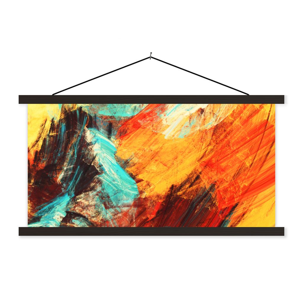 MuchoWow Textilposter Gemälde - Abstrakt - Öl 150x75 cm mit schwarzem Rahmen - Posterleiste