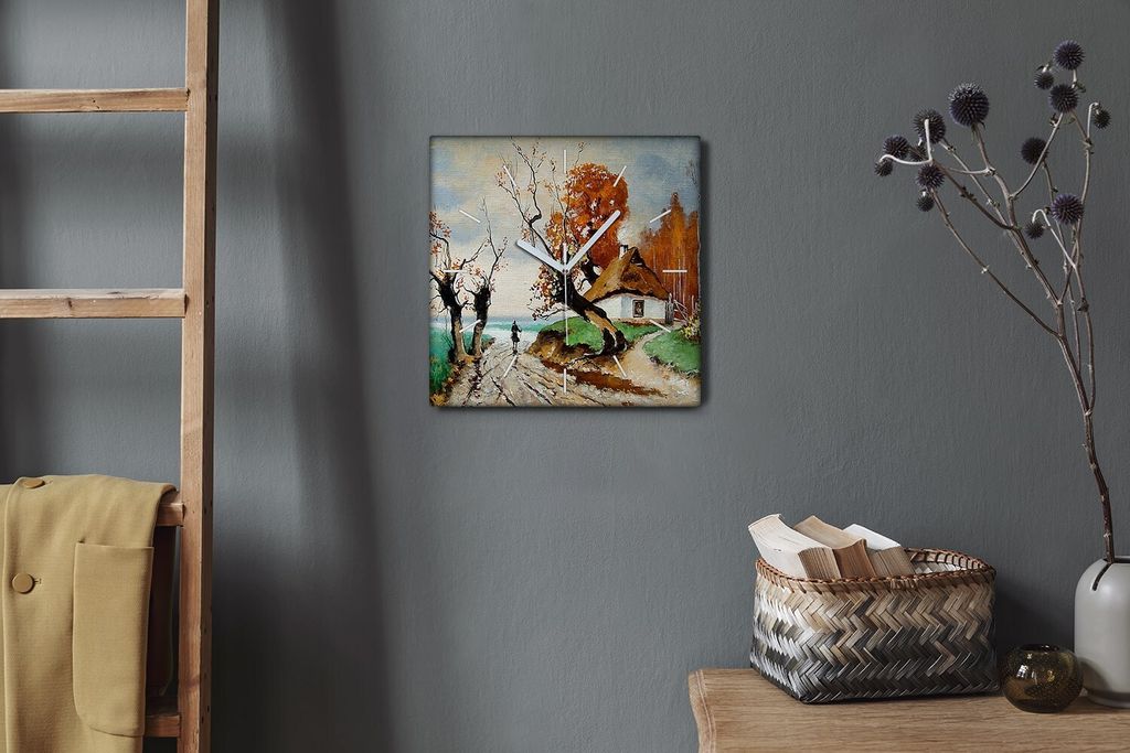 Coloray Hodiny Unikátní 30x30 cm Tiché hodiny Pro obývací pokoj a kuchyň Nástěnné hodiny Plátno Bílé ručičky hodin - Baumhüttendorf