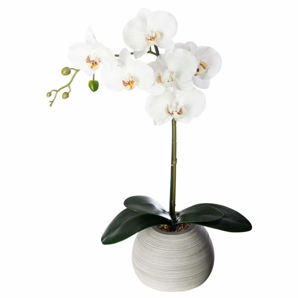 Bílá umělá orchidej v květináči, výška 53 cm Obrázek produktu 