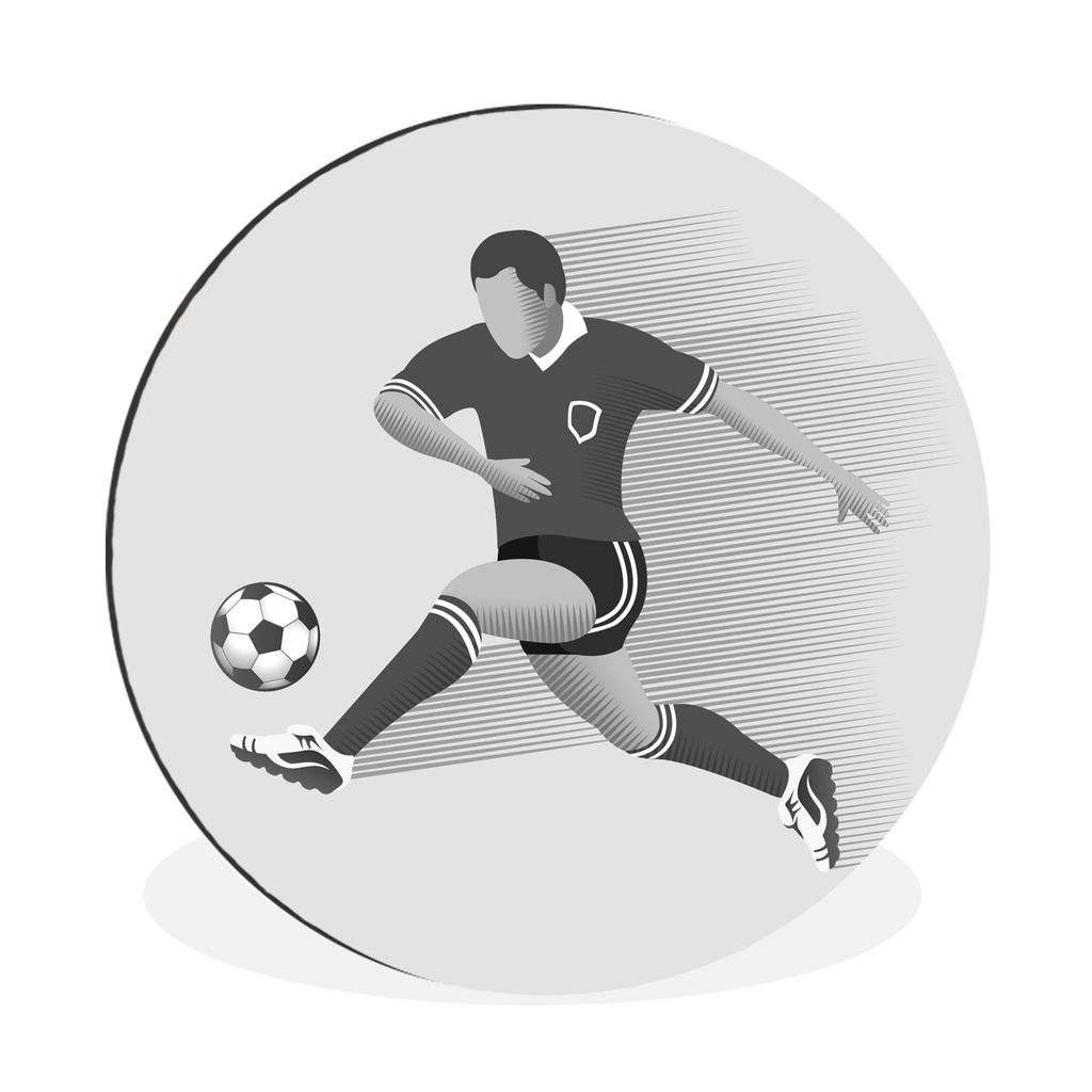 MuchoWow Aluminium Wandkreis Eine Illustration einer Person, die einen Fußball schießt - Mädchen - Jungen - Kinder Ø 90 cm Wanddeko Modern Wo...