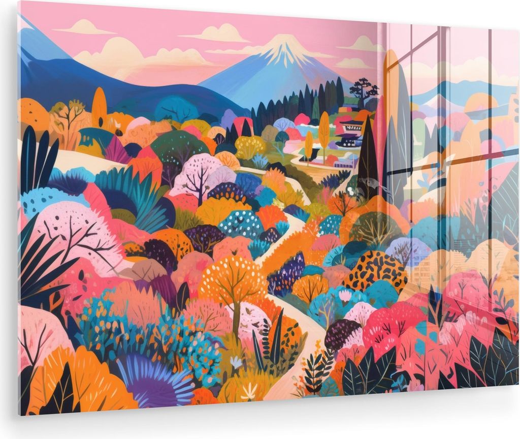 MuchoWow Glasbilder - Bilder auf Wandbild - Foto auf Glas Weißer Berggipfel - Modern - Farbenfroh 120x80 cm Wanddekoration aus Glas - Acrylglasbil...