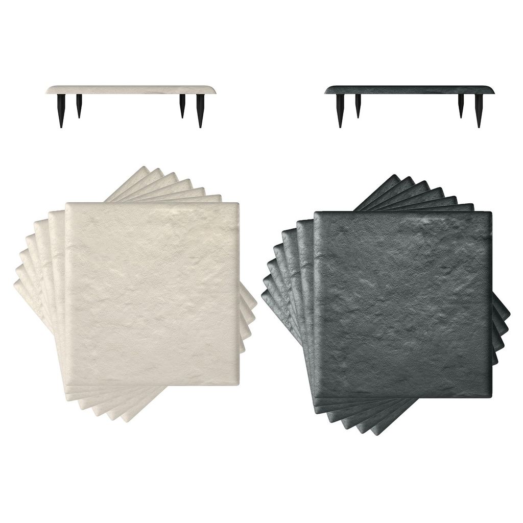 COSTWAY 16er Set Trittsteine 39,5x39,5cm mit Bodenpfählen, dekorative Gehwegplatten, Allwetter-Bodenplatten Gartendekoration für Garten, Beige+Grau