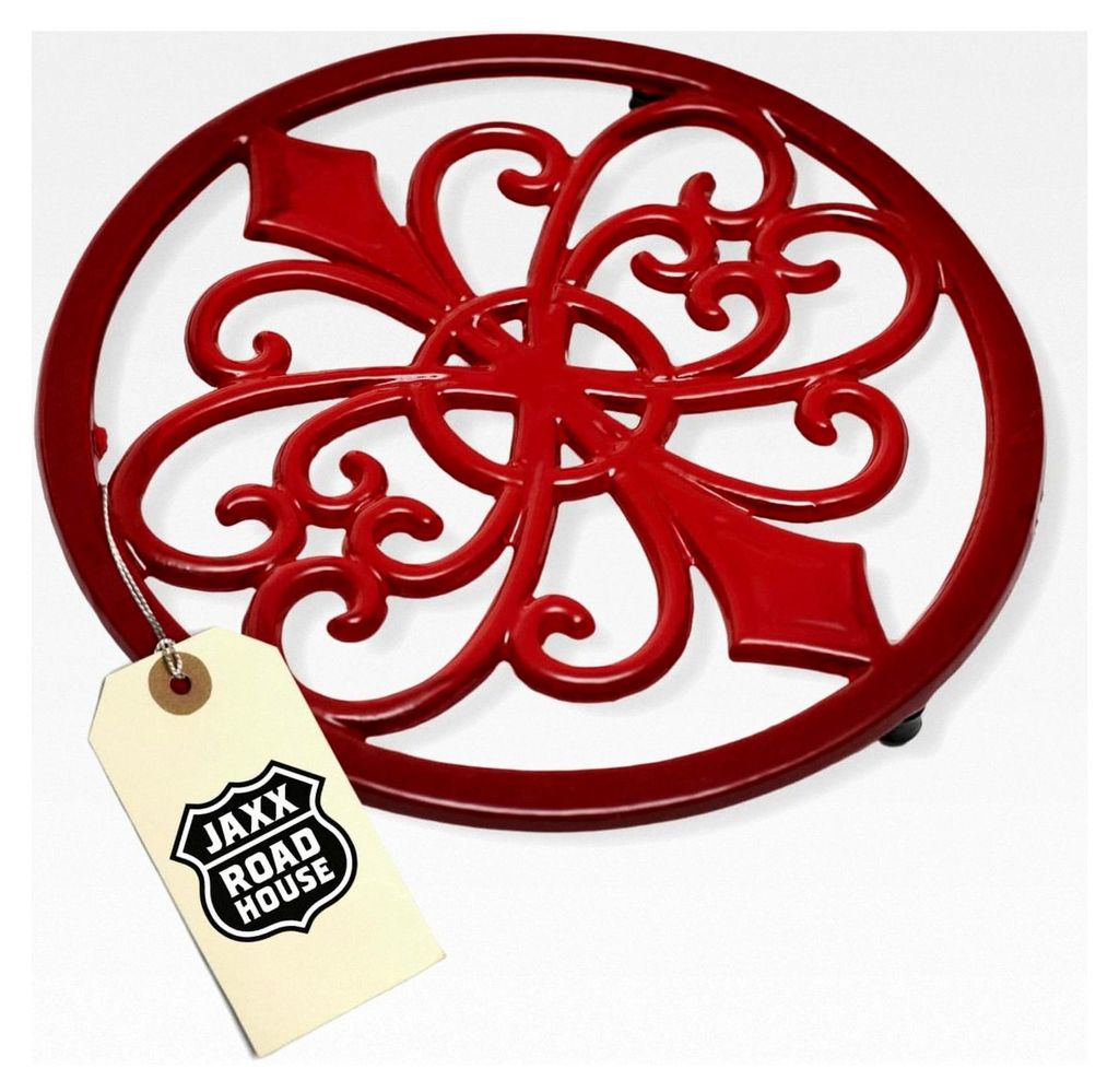 Dreibeiniger Topfuntersetzer aus hitzebeständigem Gusseisen | Untersatz für Dutch Oven, Topf, Teekanne, Kessel | Rot emailliert | Ø 20 cm, Höhe...