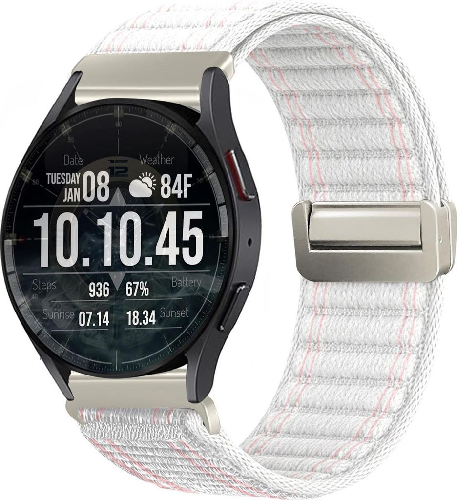 Smartwatch Armband für Samsung Galaxy Watch5 44mm Nylon Textil Band Ersatzband Wechselband Magnetverschluss flexibel atmungsaktiv Weiß