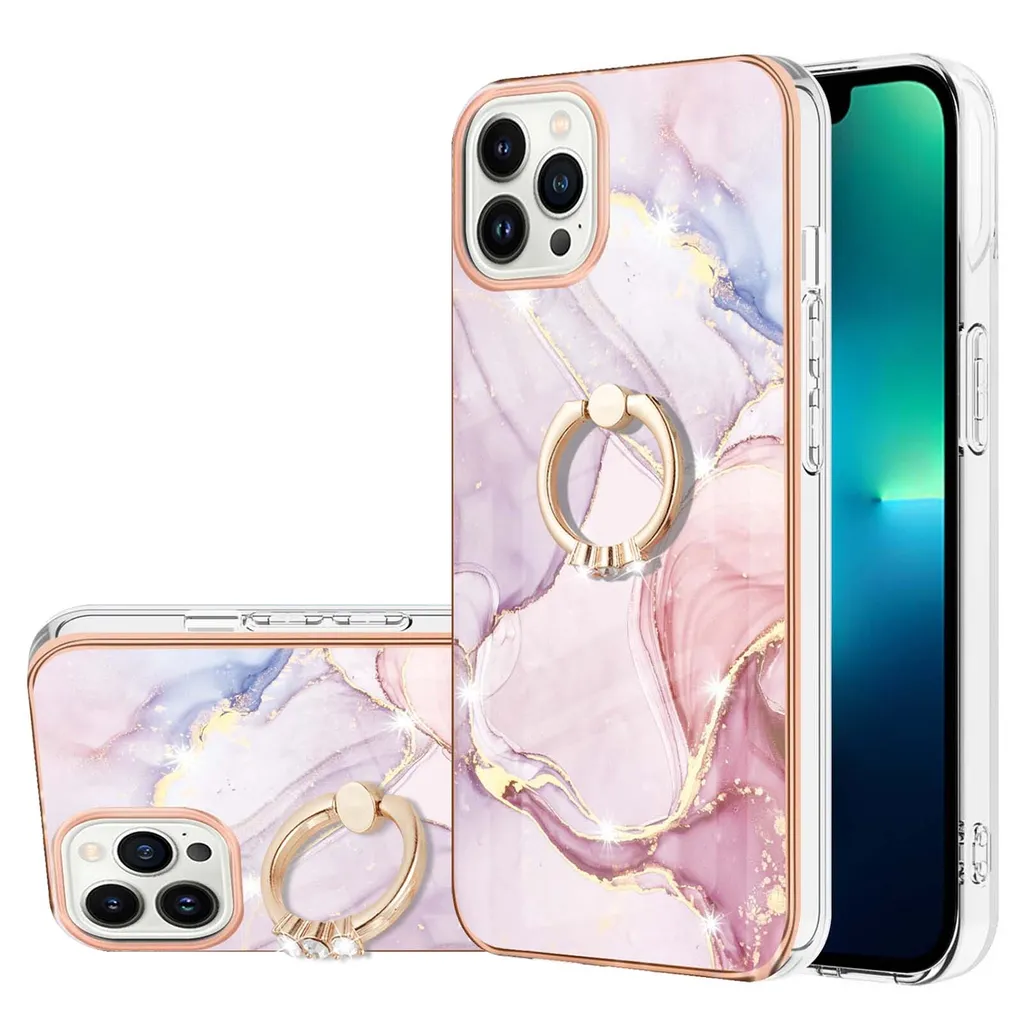 Custodia Protettiva iPhone 13 Pro Max: Marmo Grigio TPU e Ring Stand
