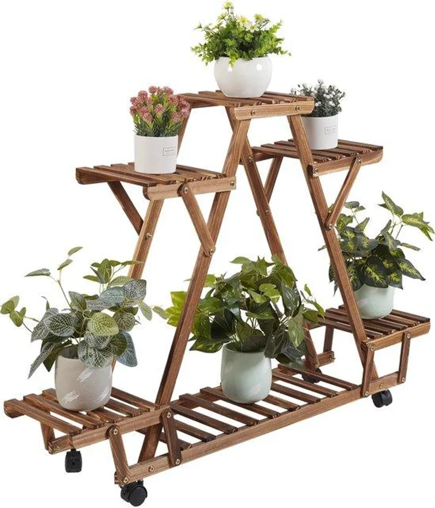 Étagère à fleurs en bois à 4 étages - Porte-plante marron 91cm de large