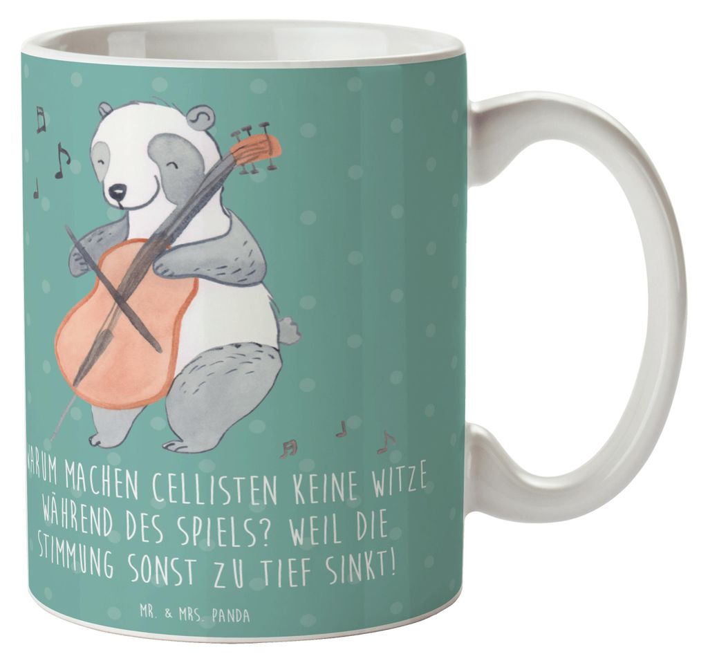 Mr. & Mrs. Panda Kaffeepott Cello Witz Verdorben - Meeresbrise - Geschenk, Streichinstrument, Musikinstrument, Bedruckte Tasse, haferl, Musik, Bech...