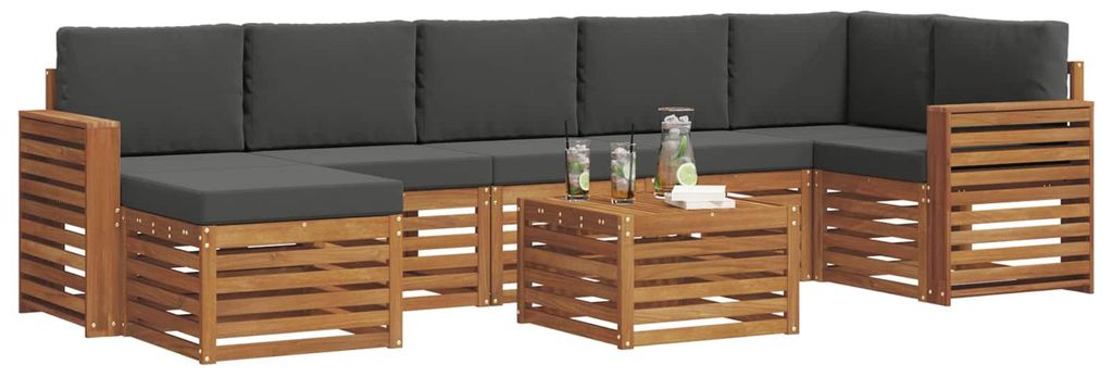 vidaXL Outdoor-Sofagarnitur mit Kissen 8 pcs Natur und Anthrazit